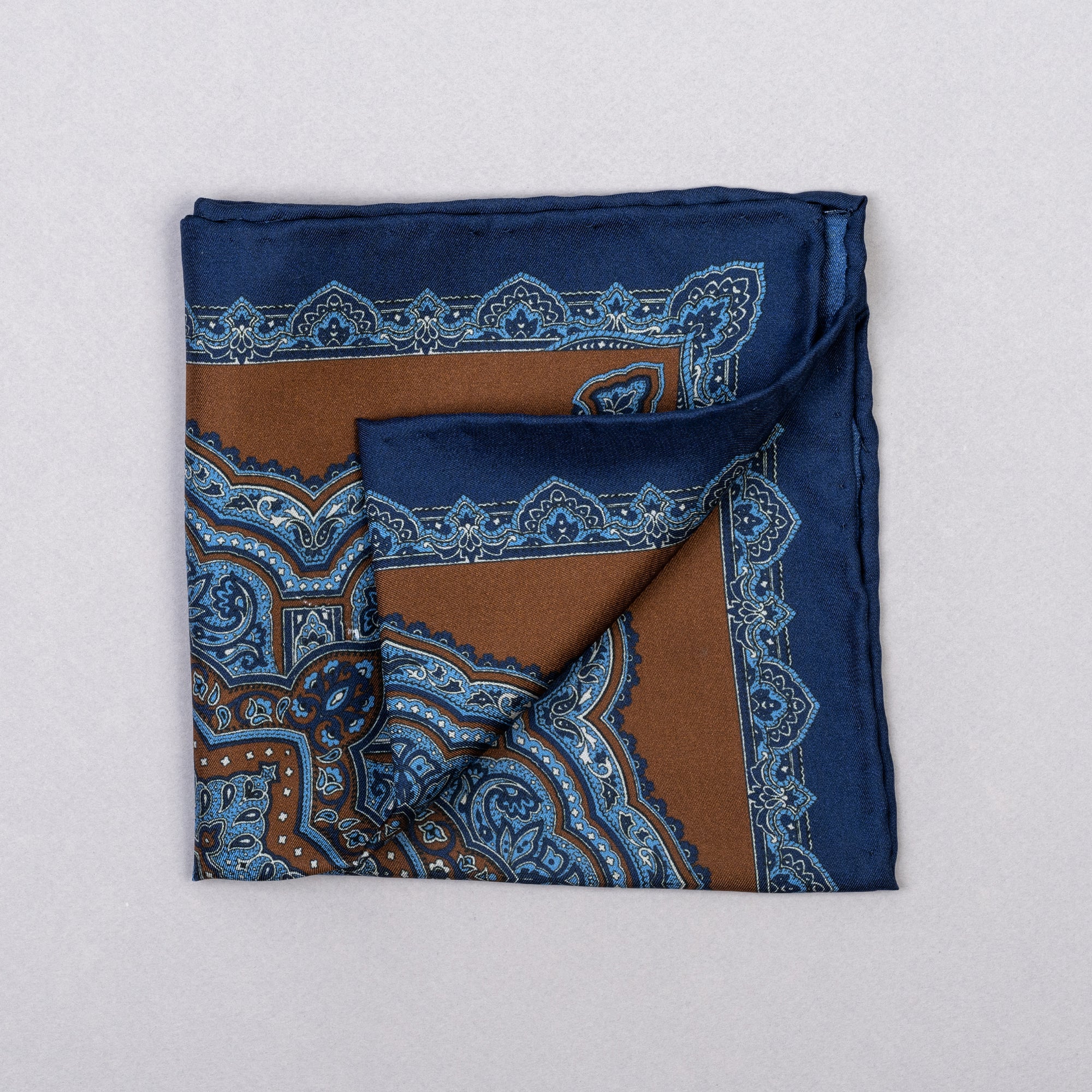 F. Marino Silk Pocket Square – Blue & Brown