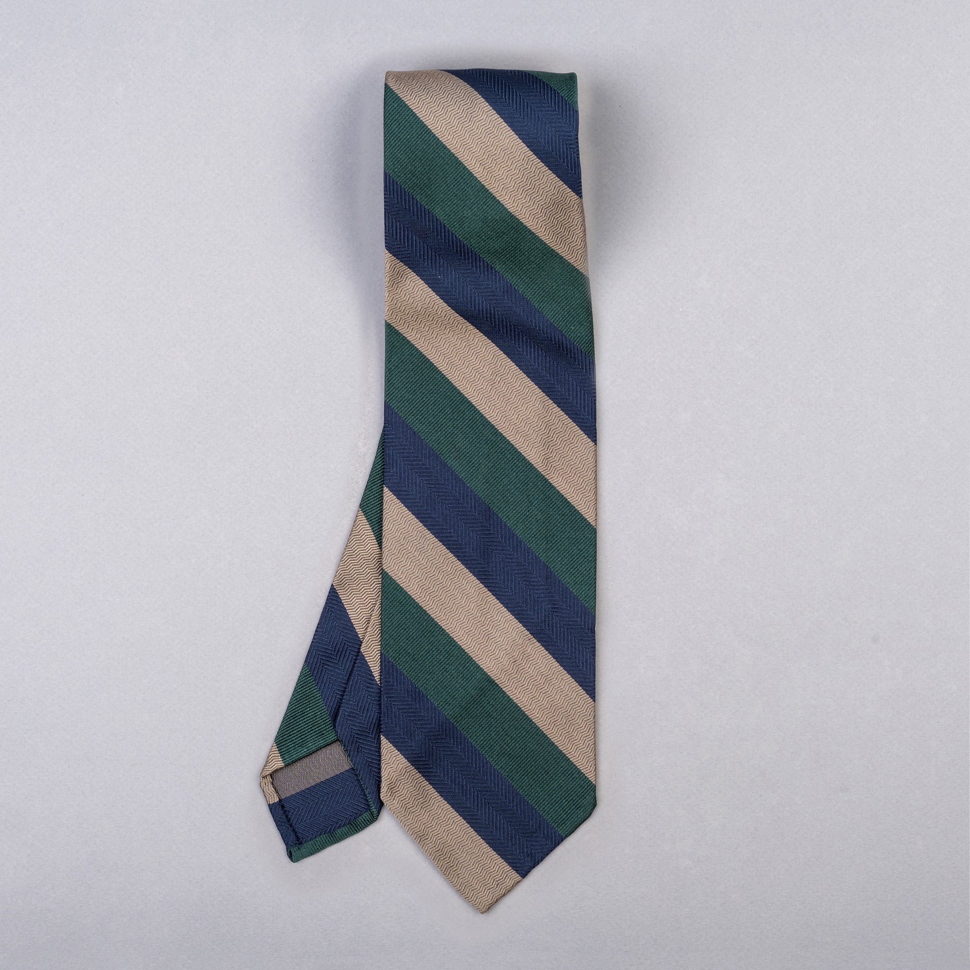 F. Marino Regimental Woven Tie – Sand, Dark Blue & Green
