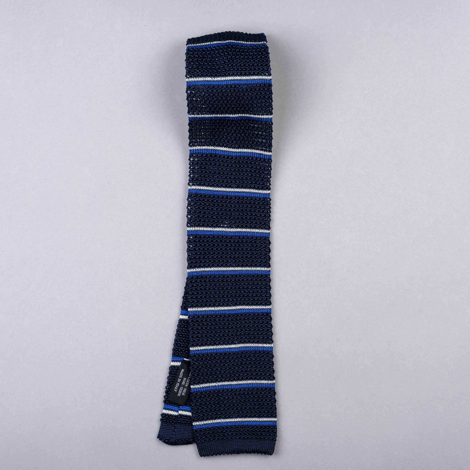 Carlo Fumeo Knitted Tie Navy, White and Blue