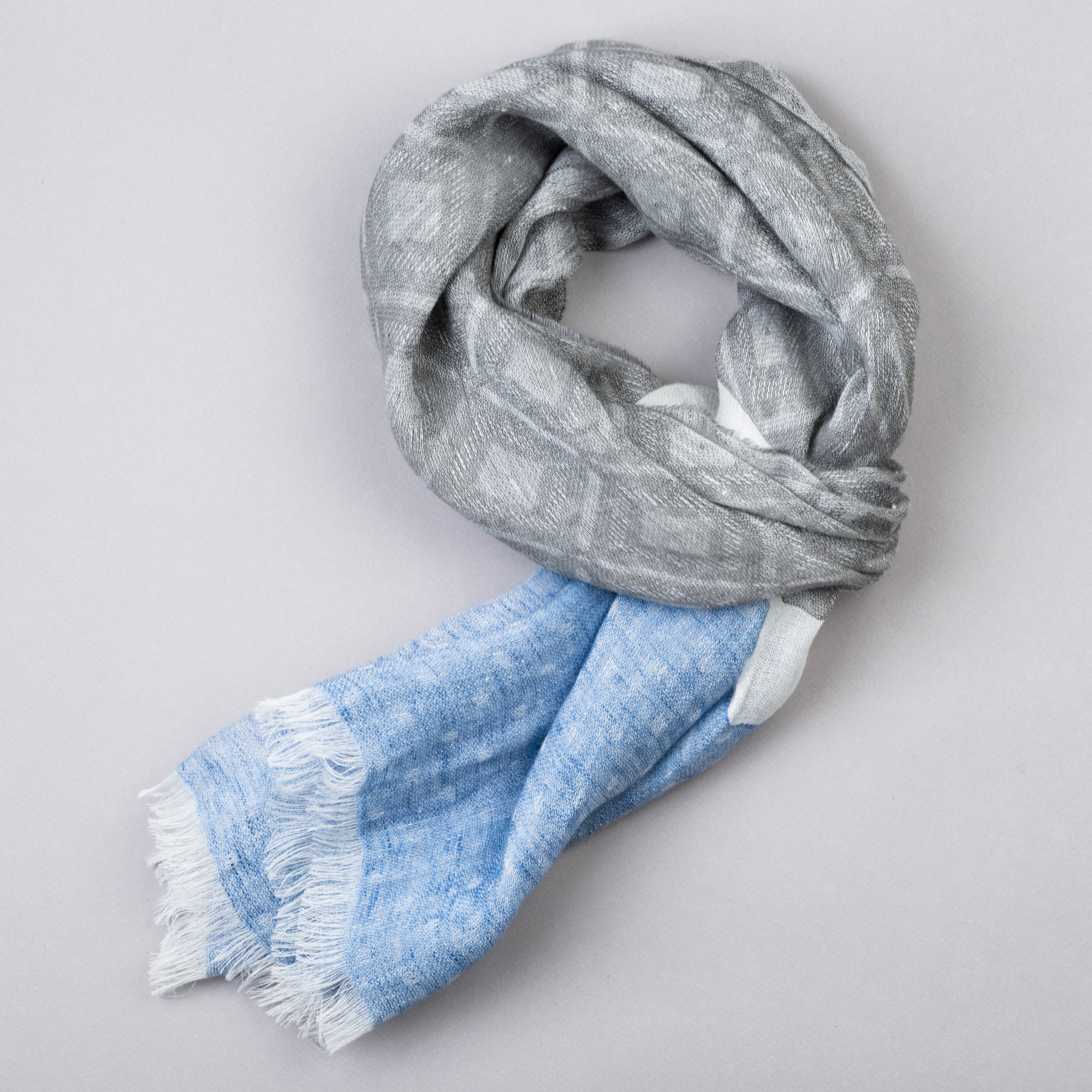 The Fine Gent Linen Jacquard Scarf - Grey, Sky & Pearl