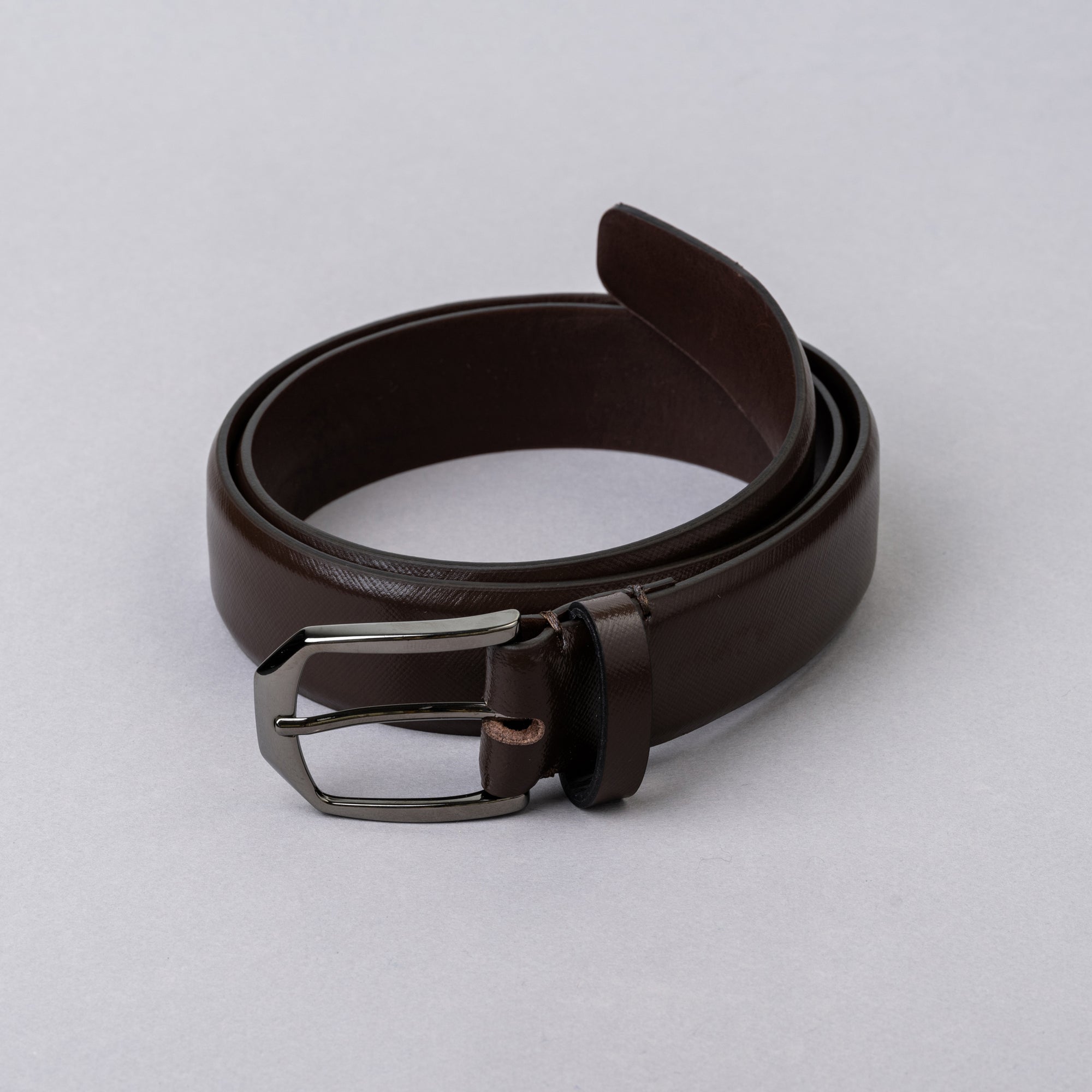 Athison Saffiano Leather Belt- Dark Brown