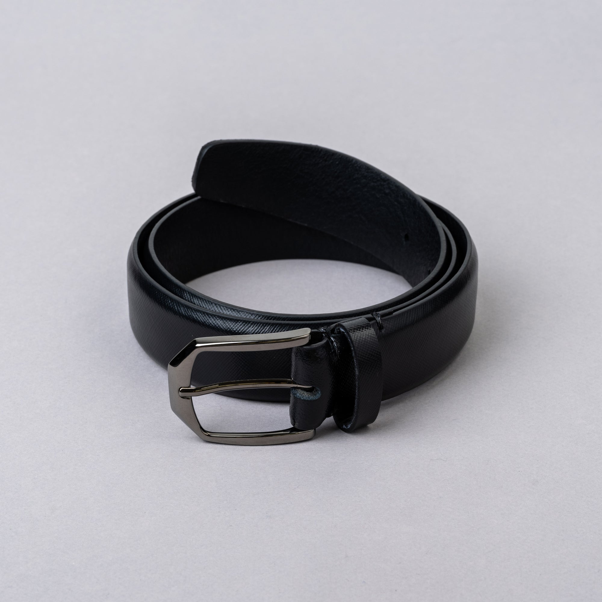 Athison Saffiano Leather Belt - Black